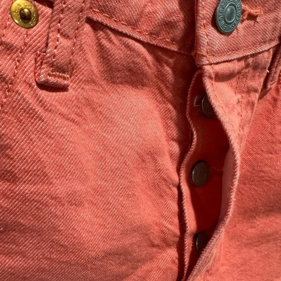 LEVI’S  501 Denim Shorts Salmon Pink cuffed street summer festival beach US30 - Picture 2 of 5